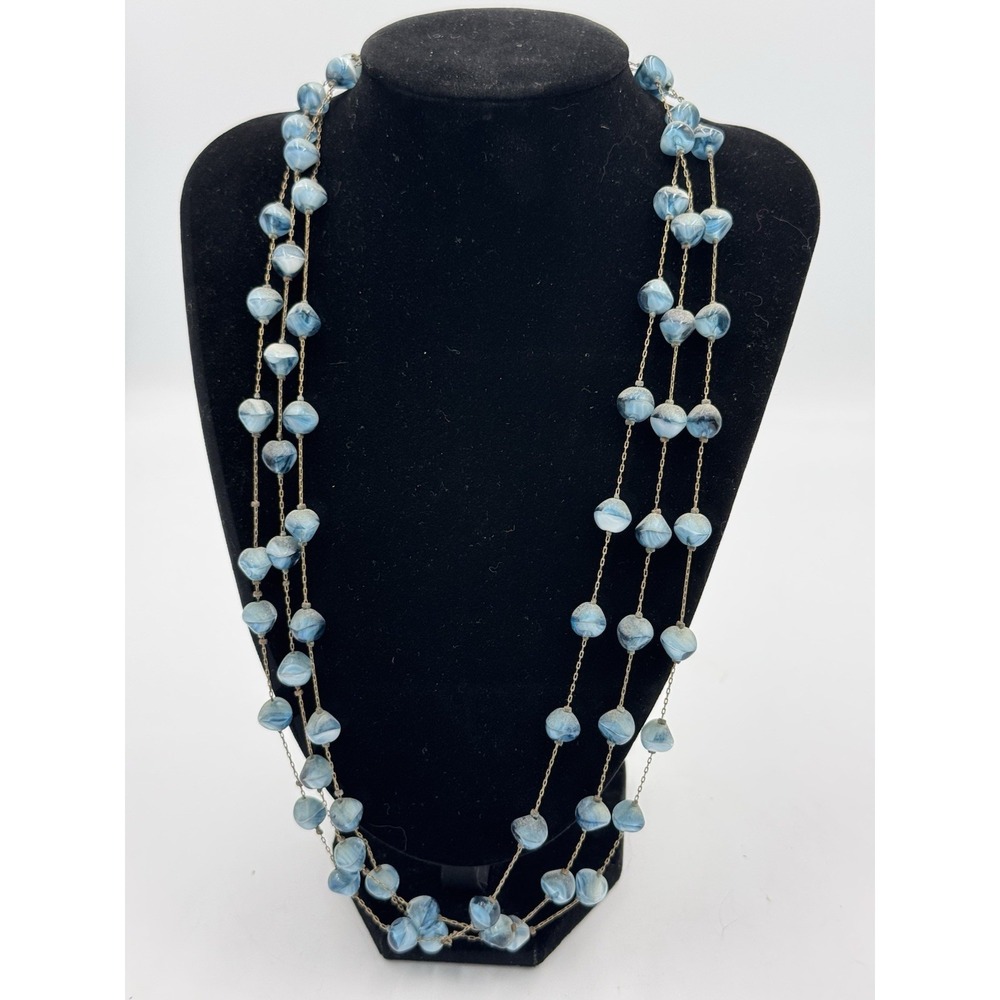Vintage Multi Strand Light And Dark Blue Stone Necklace